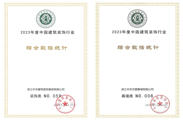 PG装饰集团位列2023年度中国建筑装饰企业百强59位、幕墙百强第8位